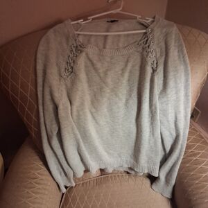 Express Light Gray Women's Sweater with Lace-Up Accents